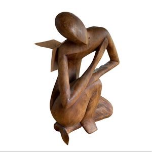 Novica Wayan Rendah “ Lost in Thought” Local Sugar Wood Sculpture 11.5” X 7”